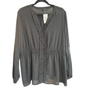 Torrid NWT Black Chiffon Smocked Waist Ruffle Blouse Size 2 2X Plus Peasant